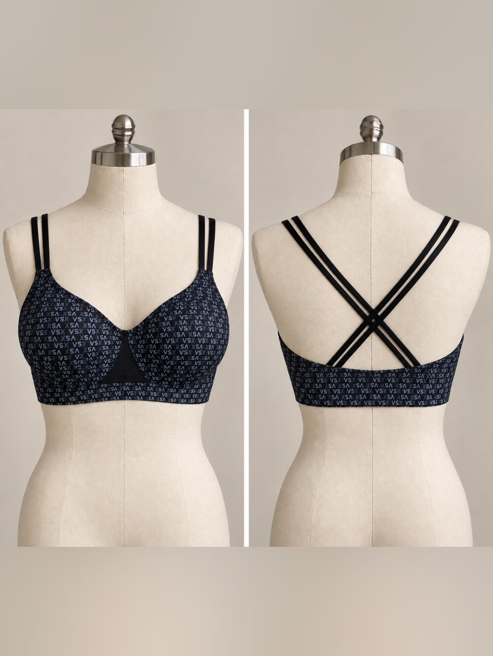 Victoria's Secret Black & Navy VS Logo Wireless Bralette Size L